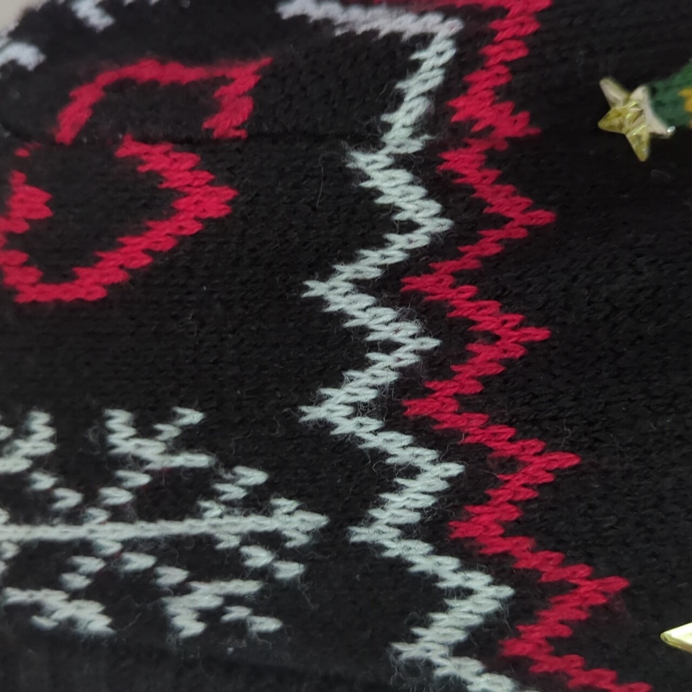 Absolutely Famous Button Up Acrylic Cardigan Christmas Sweater MEDIUM Black Red - Picture 11 of 16